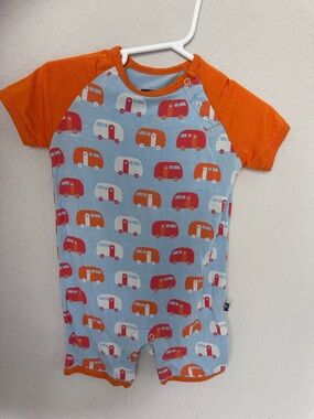 Kickee Pants Orange and Light Blue Camper Print One-Piece
